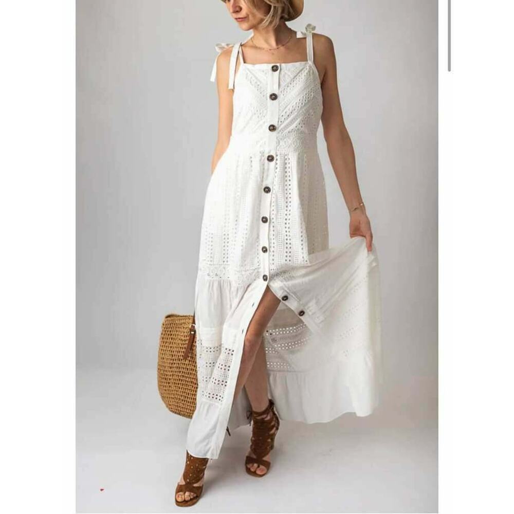 ADELYN RAE White Women's Janella Eyelet Maxi Dress‎ Small NWOT $155